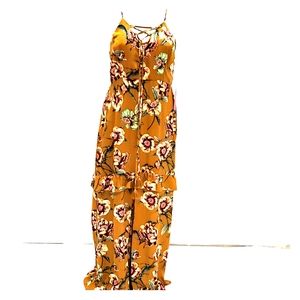 Floral mustard maxi length dress